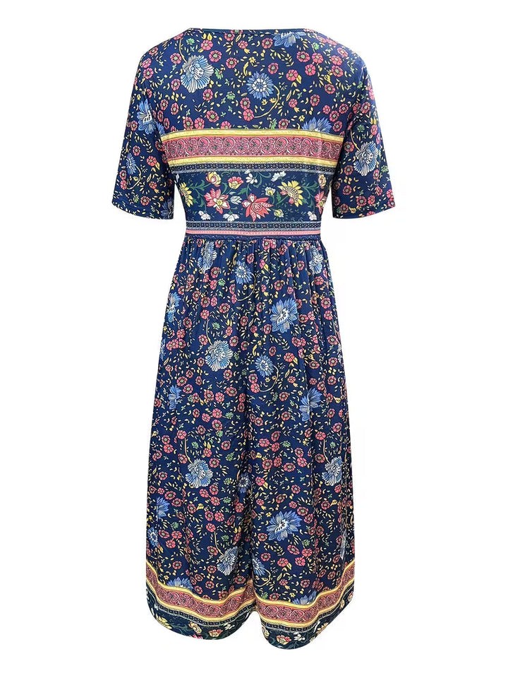 Lisan – Sukienka w Stylu Vintage z Kwiatowym Wzorem i Kieszenią