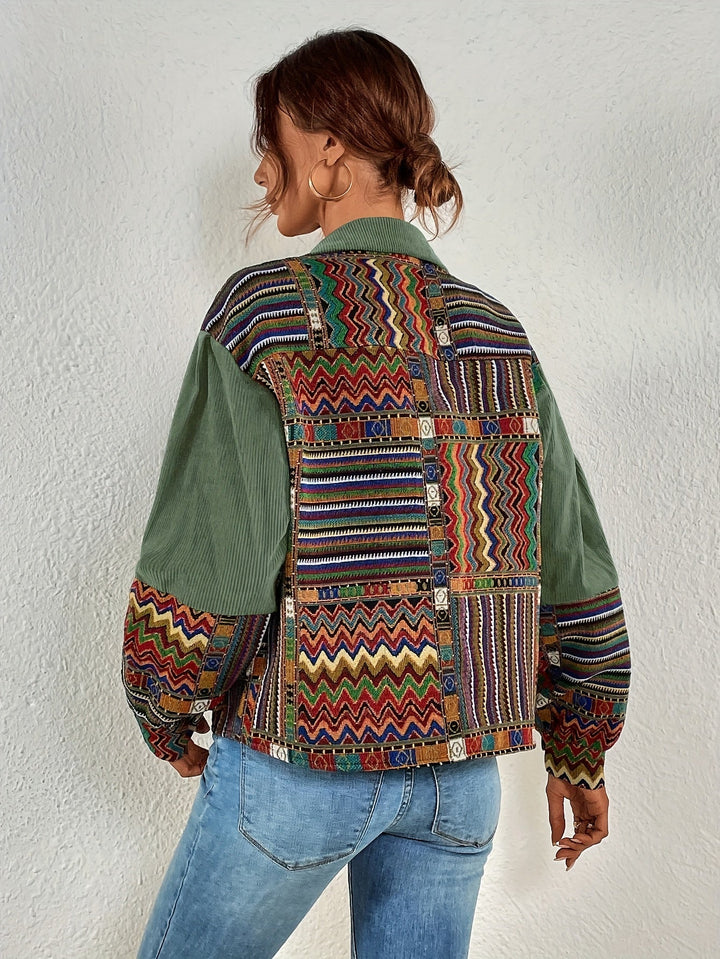 Amelina – Kurtka Z Sztruksu W Stylu Boho Z Patchworkiem, Zapinana Na Guziki