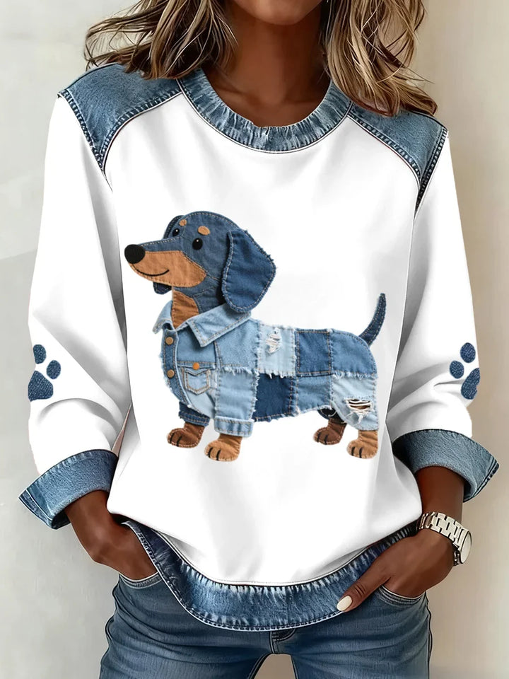 Lilah – Bluza Z Nadrukiem Jamnika I Patchworkiem