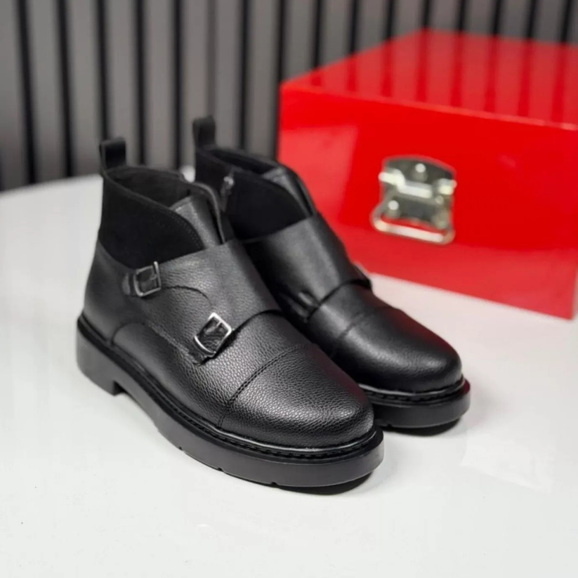 Abner - Skórzane Buty z Paskiem Typu Pasek Mnicha