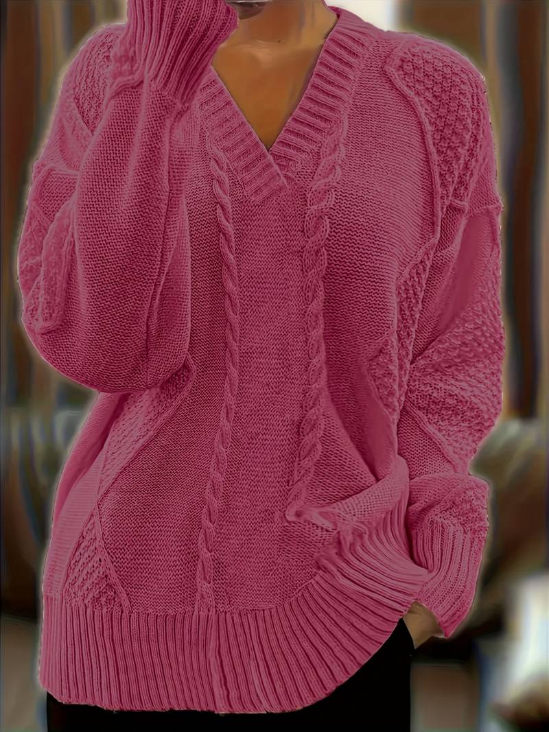 Tzvia - Sweter z Dzianiny z Dekoltem w Serek