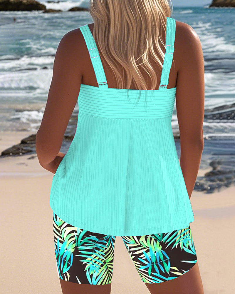 Varyla – Top Tankini w Paski z Szortami Plażowymi z Nadrukiem