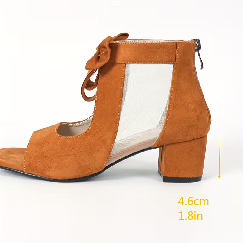 Thamali - Buty na Grubym Obcasie z Siateczką