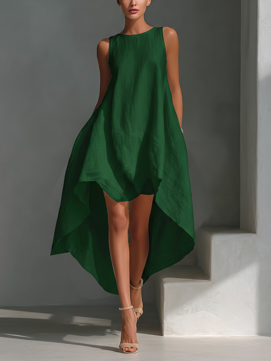 Alyna – Sukienka Midi Bez Rękawów z Asymetrycznym Dołem