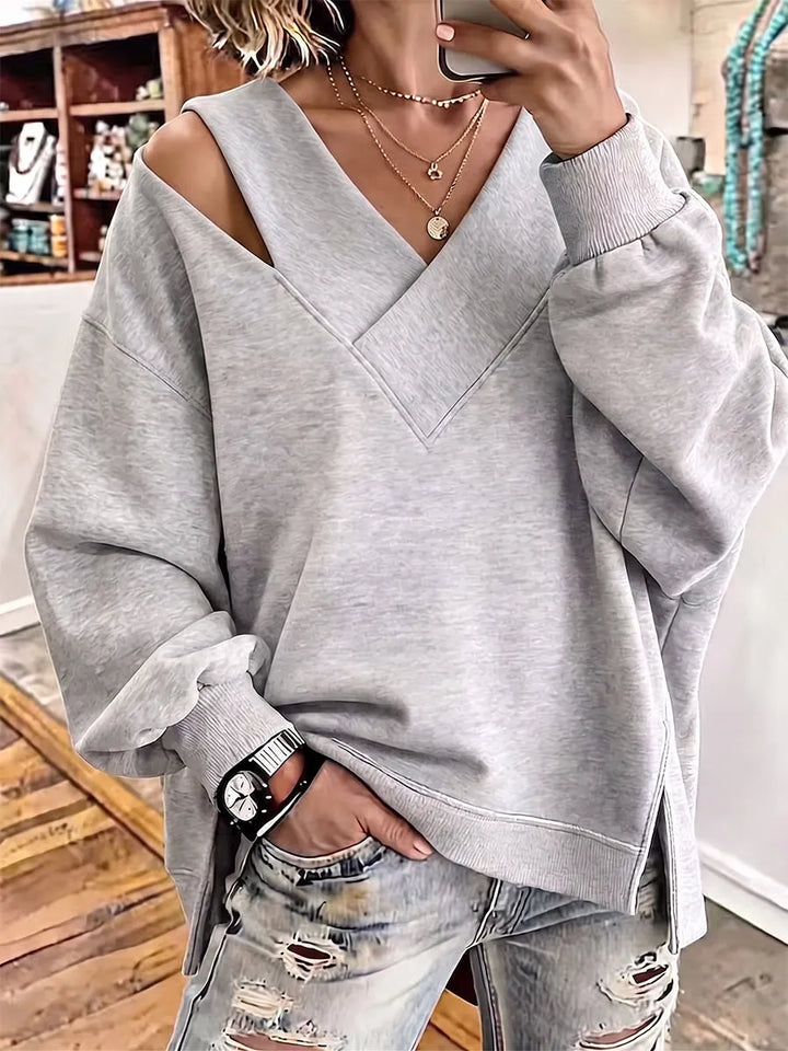 Kirstan – Elegancka Bluza Oversize z Wycięciem i Dekoltem w Kształcie Litery V