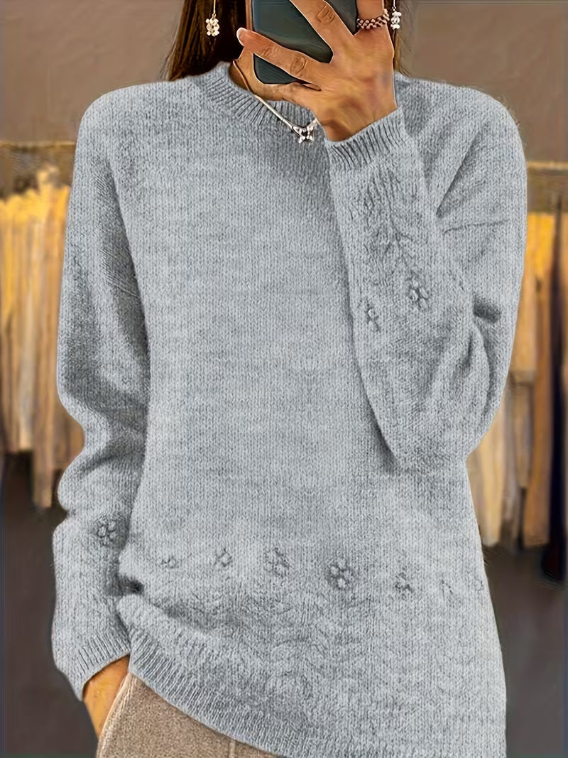 Ghizala – Sweter Z Dzianiny W Kwiatowy Wzór Z Okrągłym Dekoltem