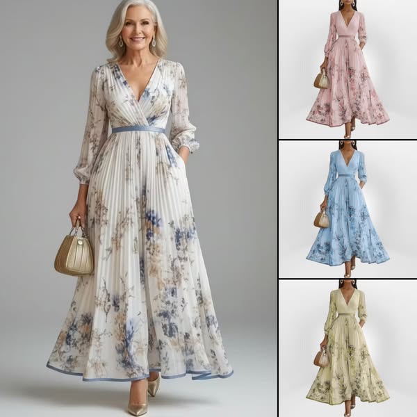 Pramudi - Elegancka Sukienka Maxi z Długimi Rękawami