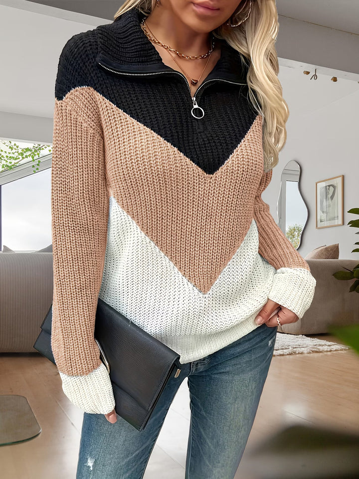 Fagina – Elegancki Sweter Z Dzianiny Z Półzamkiem