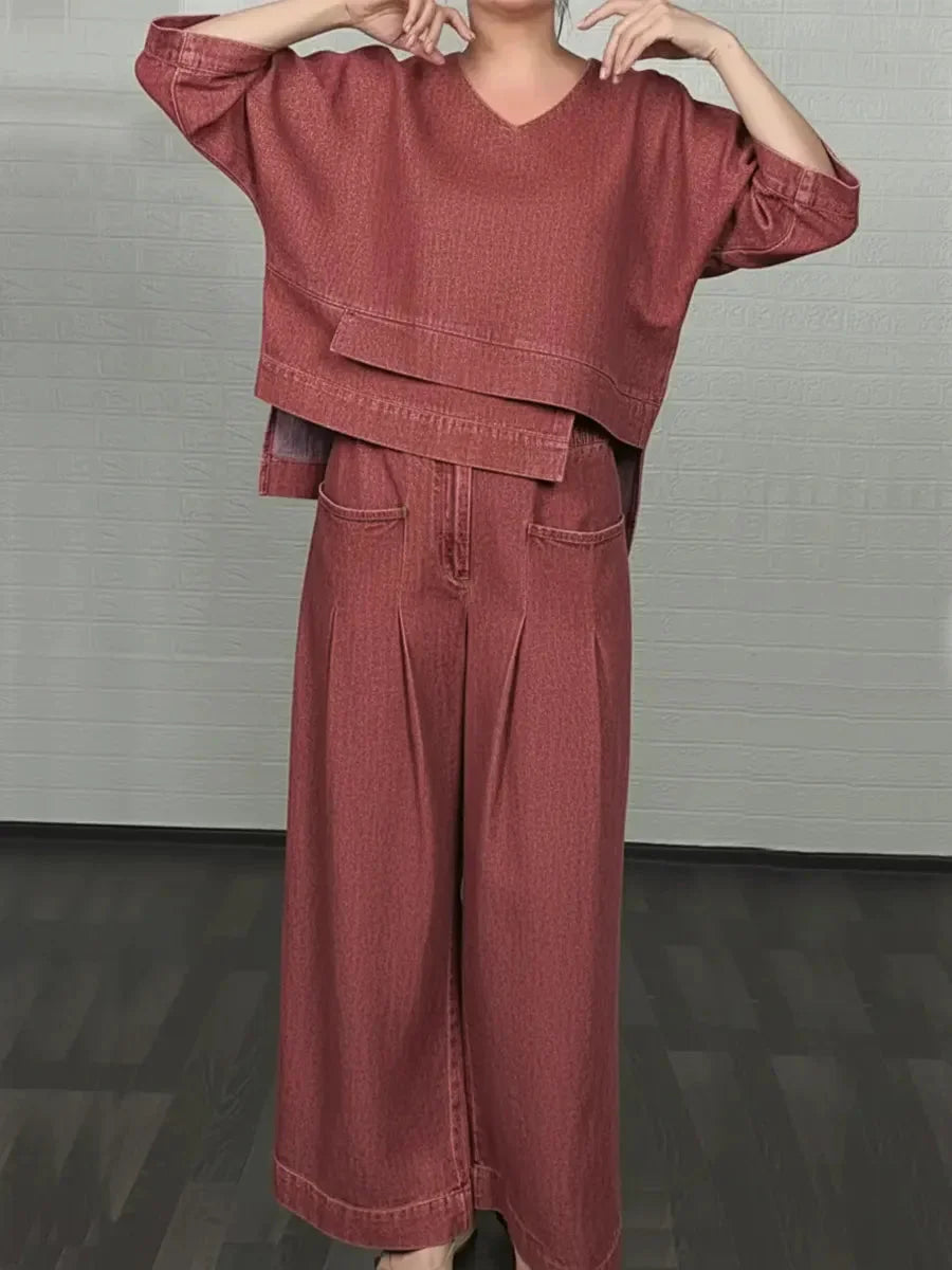 Ojinika – Dwuczęściowy Zestaw Dżinsowy w Stylu Casual