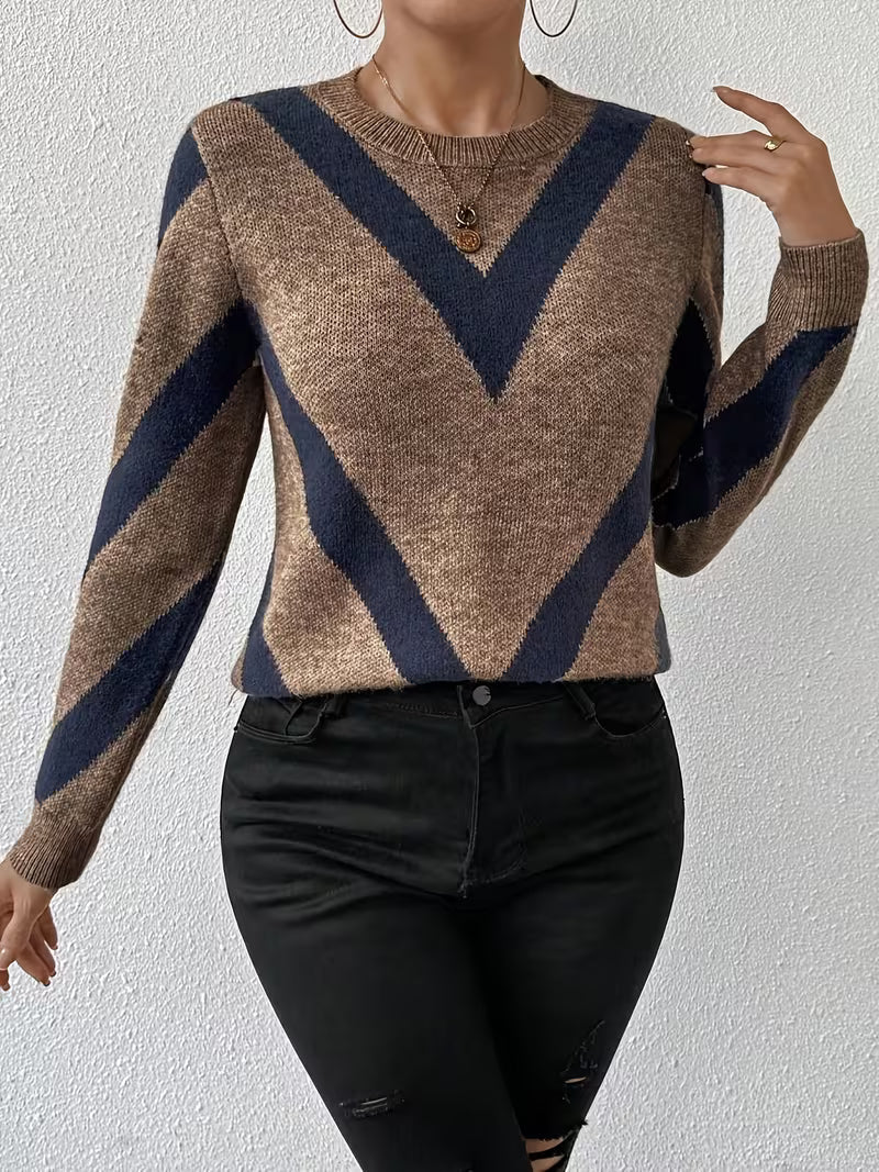 Minaza – Sweter Z Okrągłym Dekoltem I Geometrycznym Wzorem