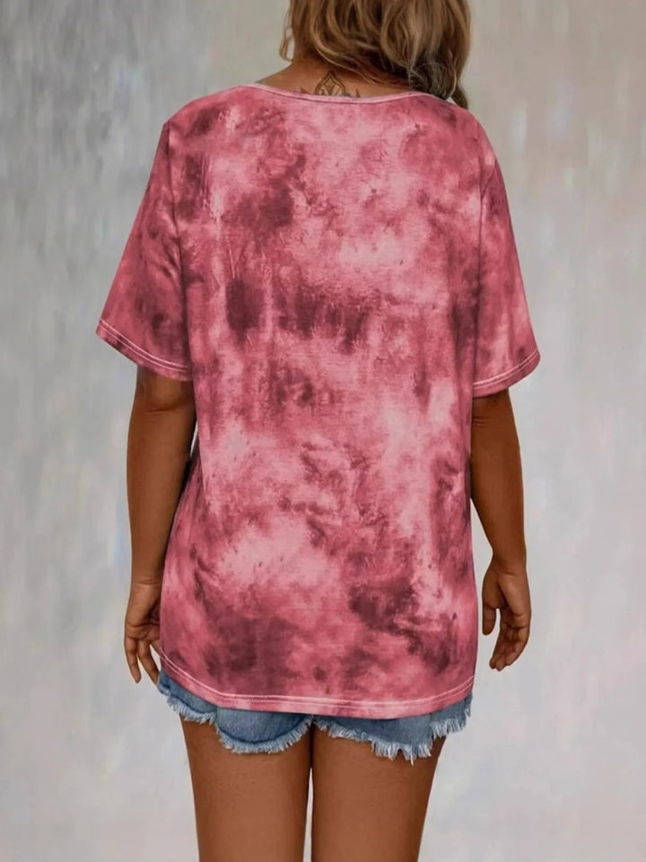 Rihanna – Koszulka z Dekoltem w Serek i Wiązaniem, w Stylu Tie-Dye