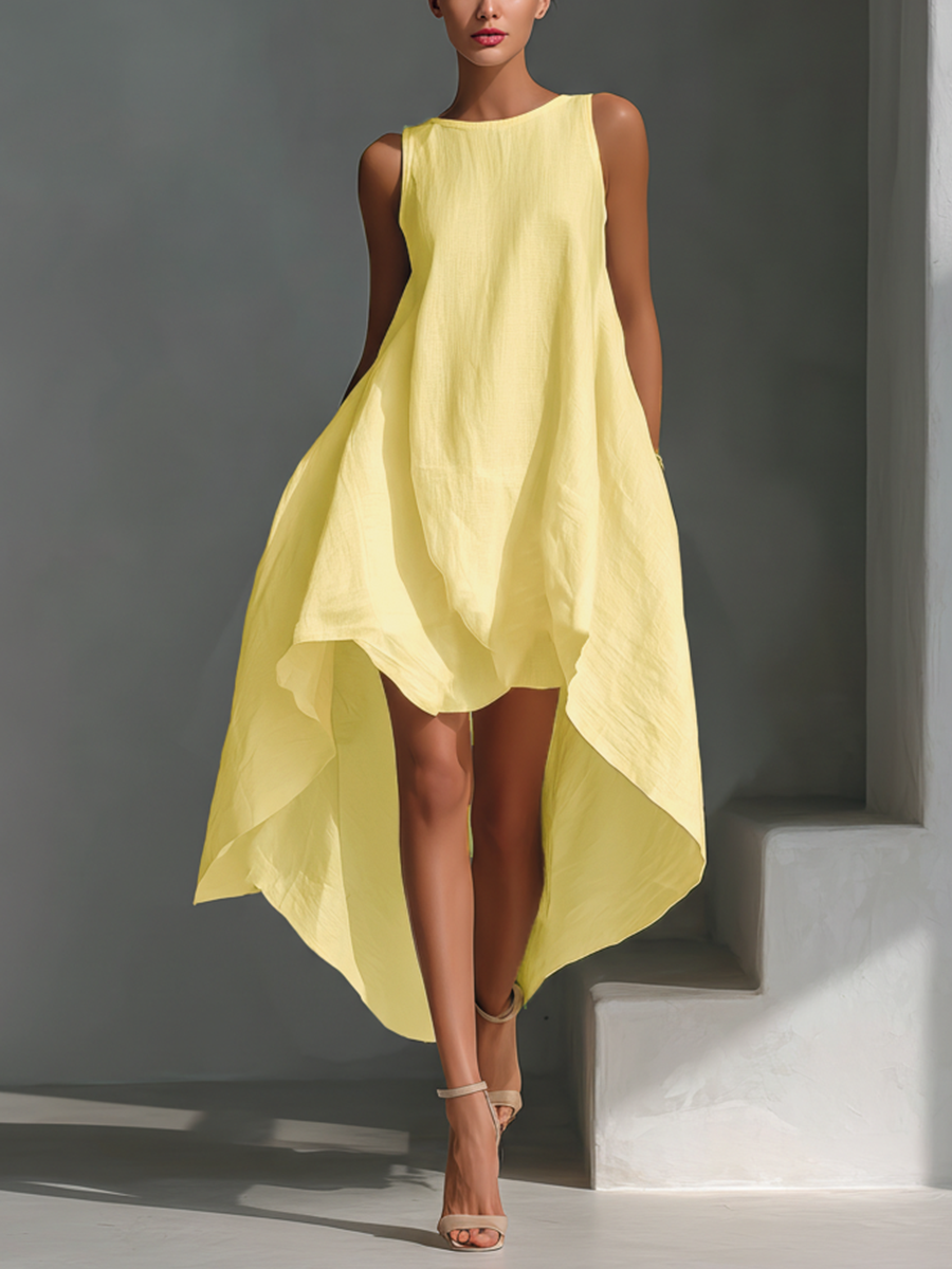 Alyna – Sukienka Midi Bez Rękawów z Asymetrycznym Dołem