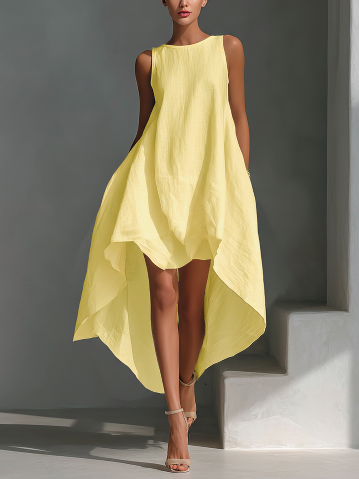 Alyna – Sukienka Midi Bez Rękawów z Asymetrycznym Dołem