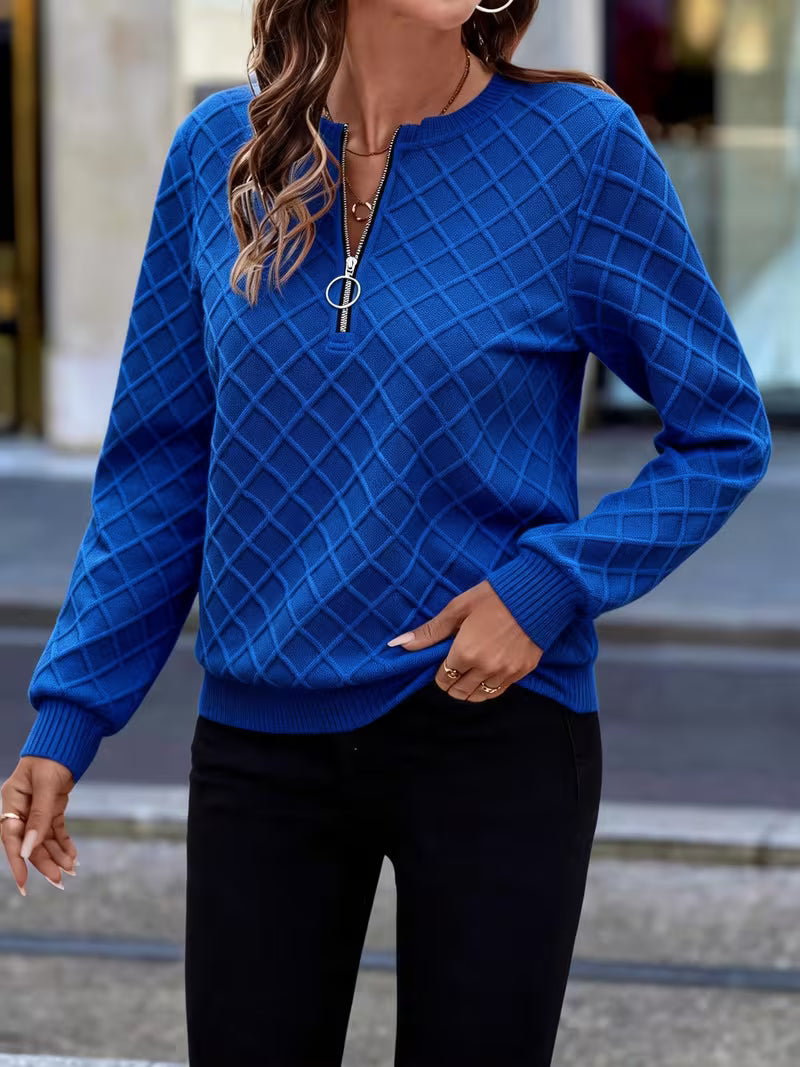Juliet – Bluza z Długim Rękawem z Teksturowanym Materiałem i Zamkiem Przy Szyi