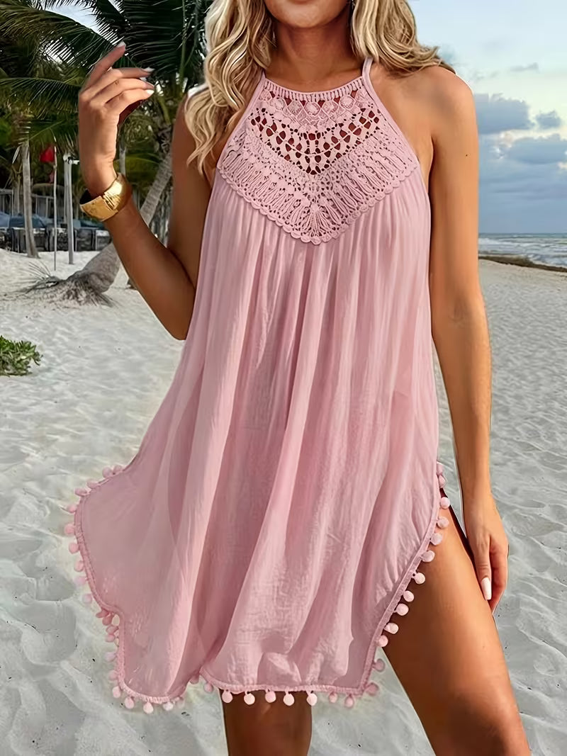 Shiena – Elegancka Sukienka Z Koronką, Wykonana Na Szydełku, Z Dekoltem Typu Halter