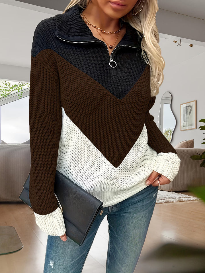 Fagina – Elegancki Sweter Z Dzianiny Z Półzamkiem