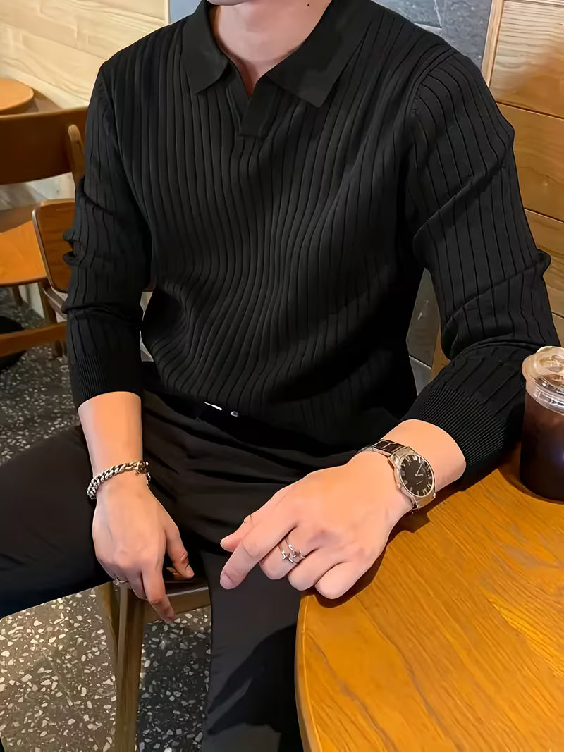 Kaeran – Elegancka Dzianinowa Koszulka Polo Z Prążkowanym Wzorem