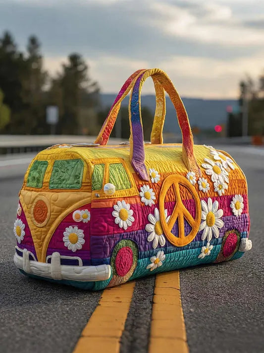 RetroBloom – Pikowana Torba Podróżna z Nadrukiem Przedstawiającym Oldschoolowy Kamper