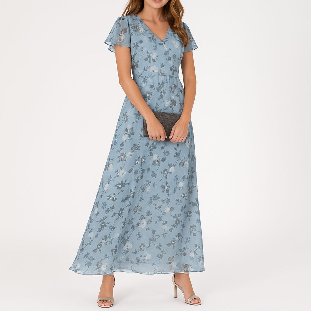 Danielle – Elegancka Sukienka z Dekoltem w Serek Zakrywająca Brzuch