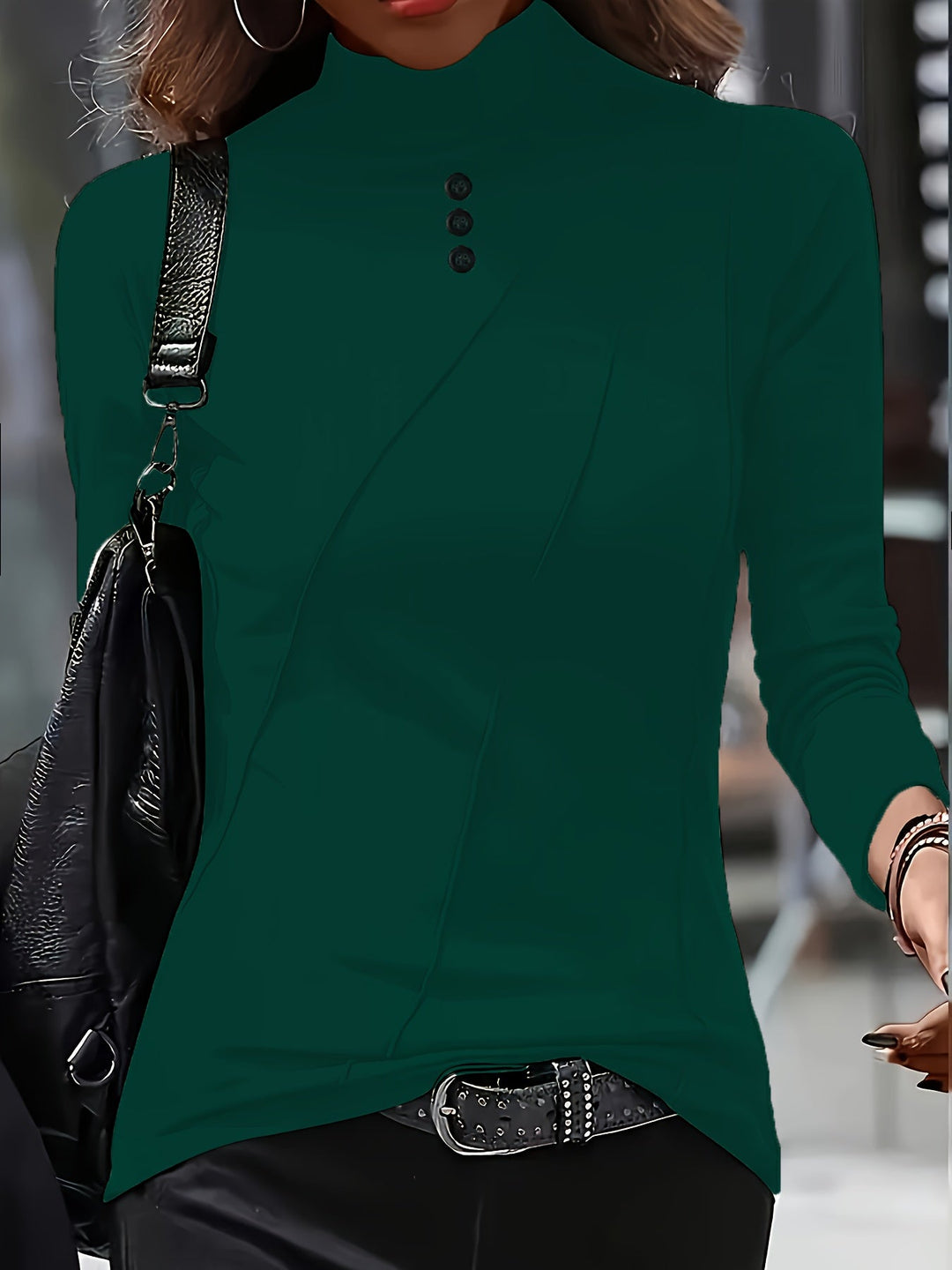 Aizhana - Elegancka Koszula Z Wysokim Kołnierzem I Długimi Rękawami