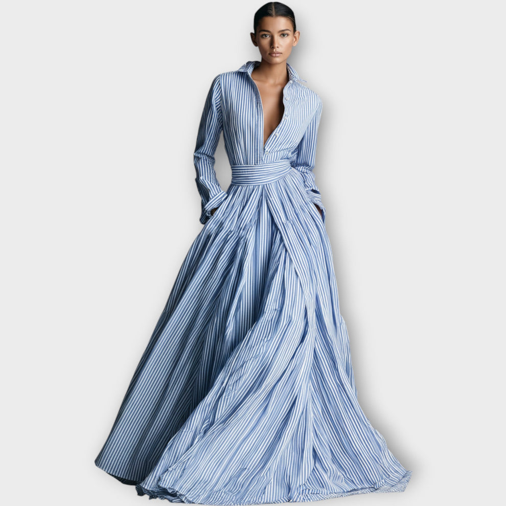 Radka – Sukienka Maxi w Paski z Guzikami