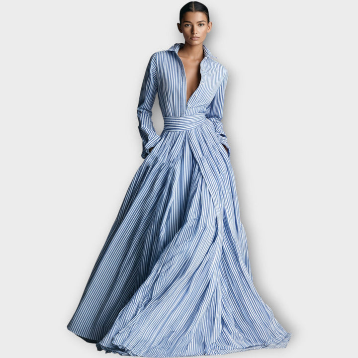 Radka – Sukienka Maxi w Paski z Guzikami