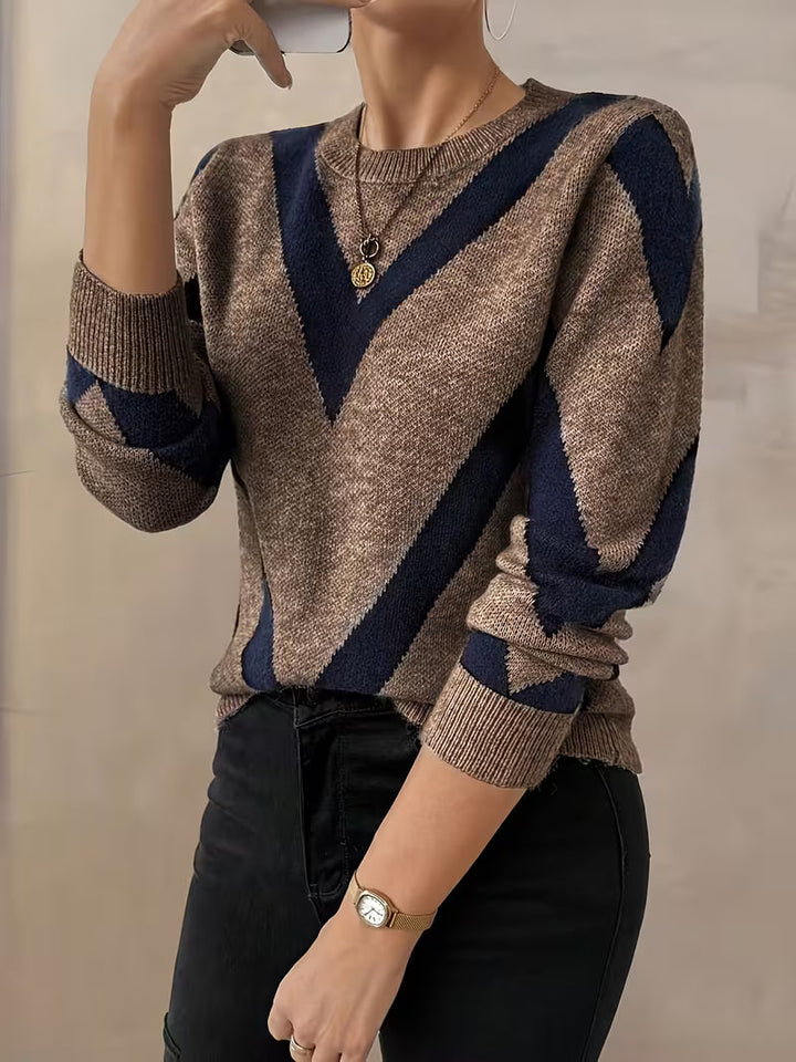 Minaza – Sweter Z Okrągłym Dekoltem I Geometrycznym Wzorem