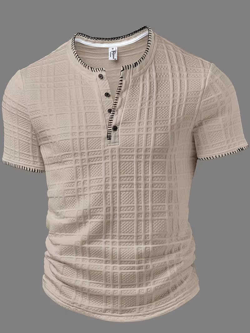 Layton – T-KoszulaTypu Henley z Krótkim Rękawem i Fakturą