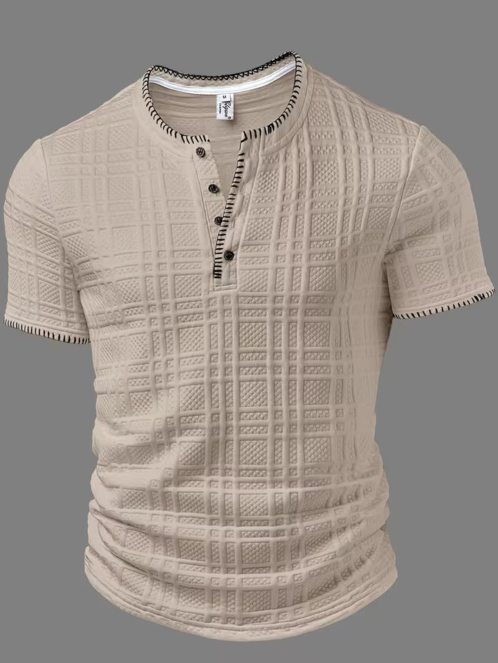 Layton – T-KoszulaTypu Henley z Krótkim Rękawem i Fakturą