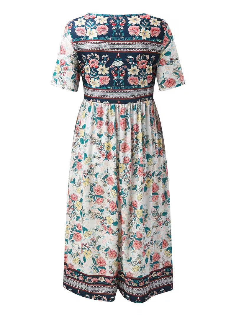 Lisan – Sukienka w Stylu Vintage z Kwiatowym Wzorem i Kieszenią