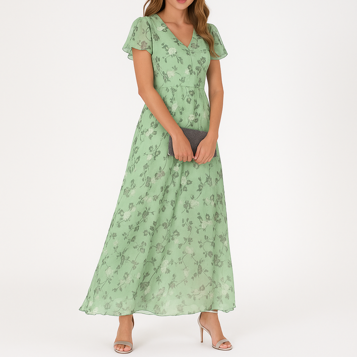 Danielle – Elegancka Sukienka z Dekoltem w Serek Zakrywająca Brzuch