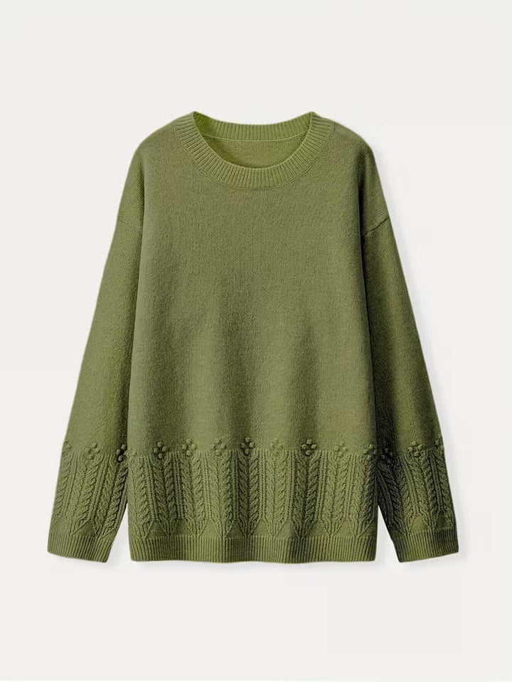 Ghizala – Sweter Z Dzianiny W Kwiatowy Wzór Z Okrągłym Dekoltem