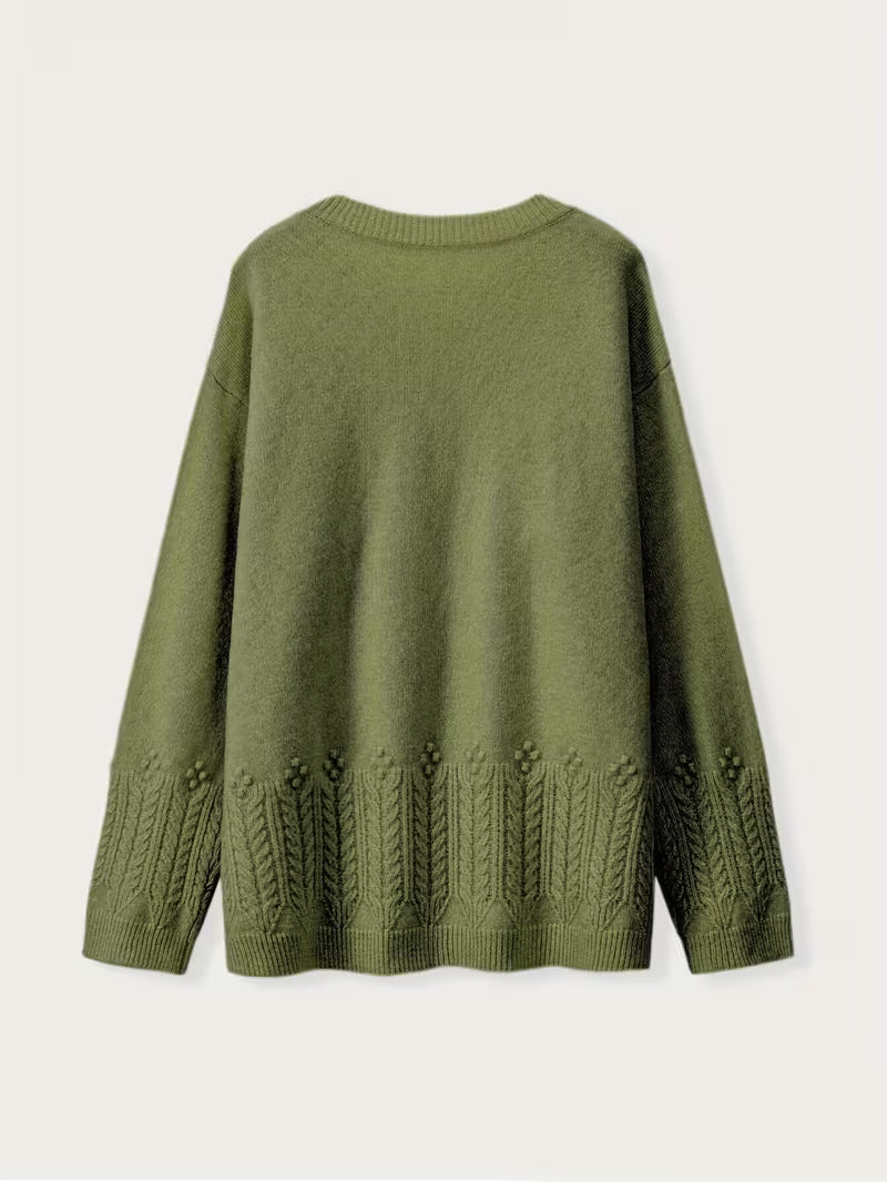 Ghizala – Sweter Z Dzianiny W Kwiatowy Wzór Z Okrągłym Dekoltem