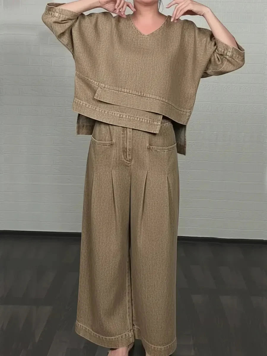 Ojinika – Dwuczęściowy Zestaw Dżinsowy w Stylu Casual