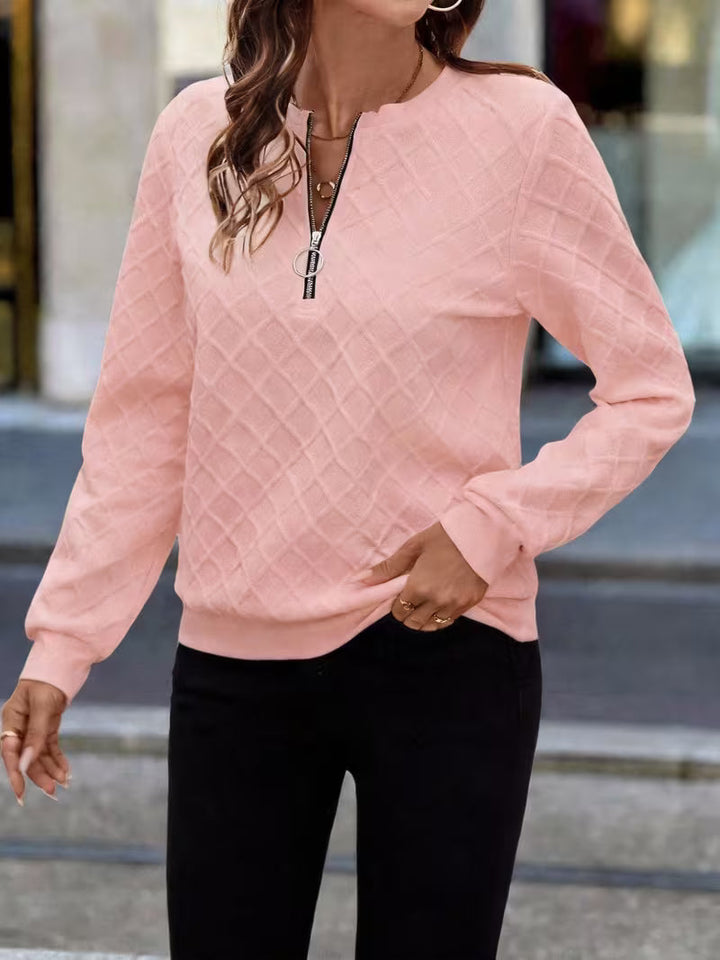 Juliet – Bluza z Długim Rękawem z Teksturowanym Materiałem i Zamkiem Przy Szyi
