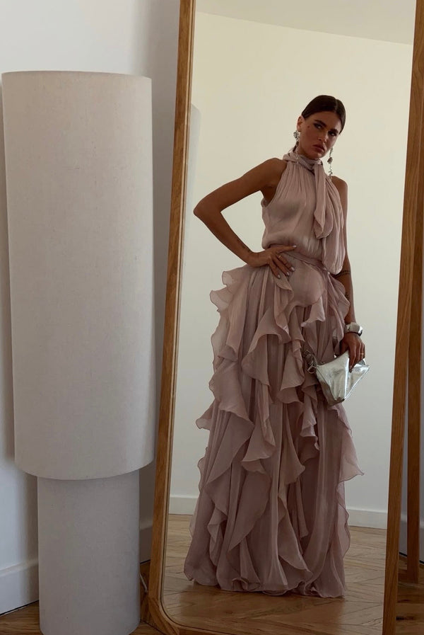 Nataly - Sukienka Maxi Z Kaskadowymi Falbanami