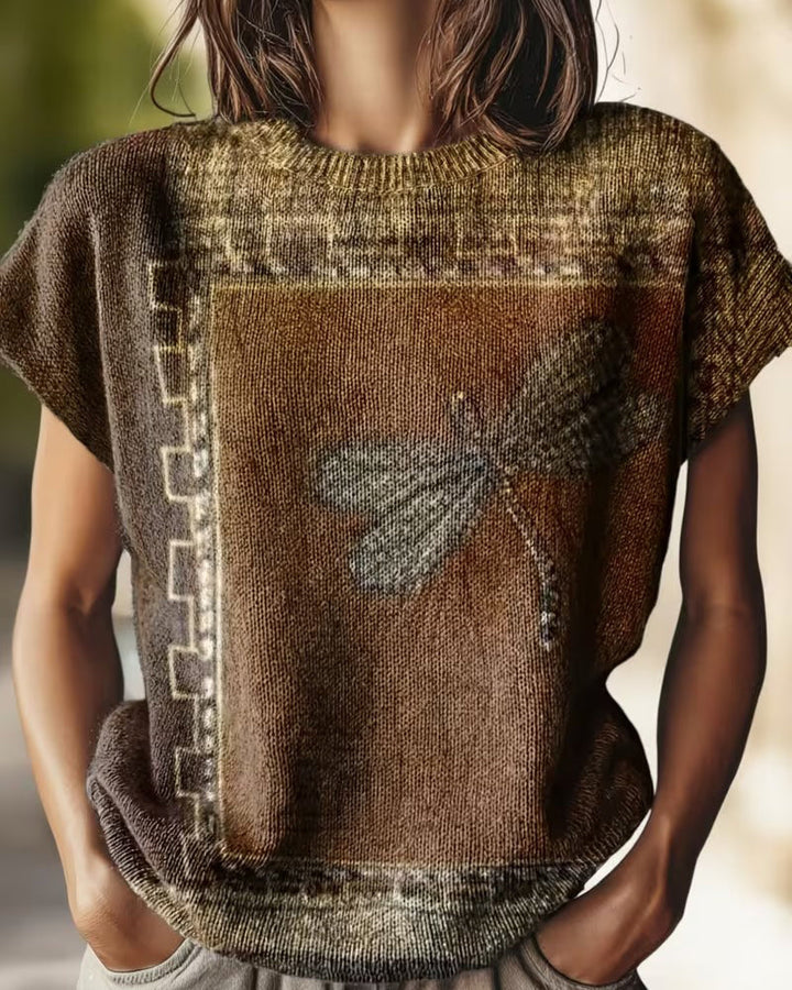 Dyniza – Sweter z Dzianiny z Nadrukiem Ważki