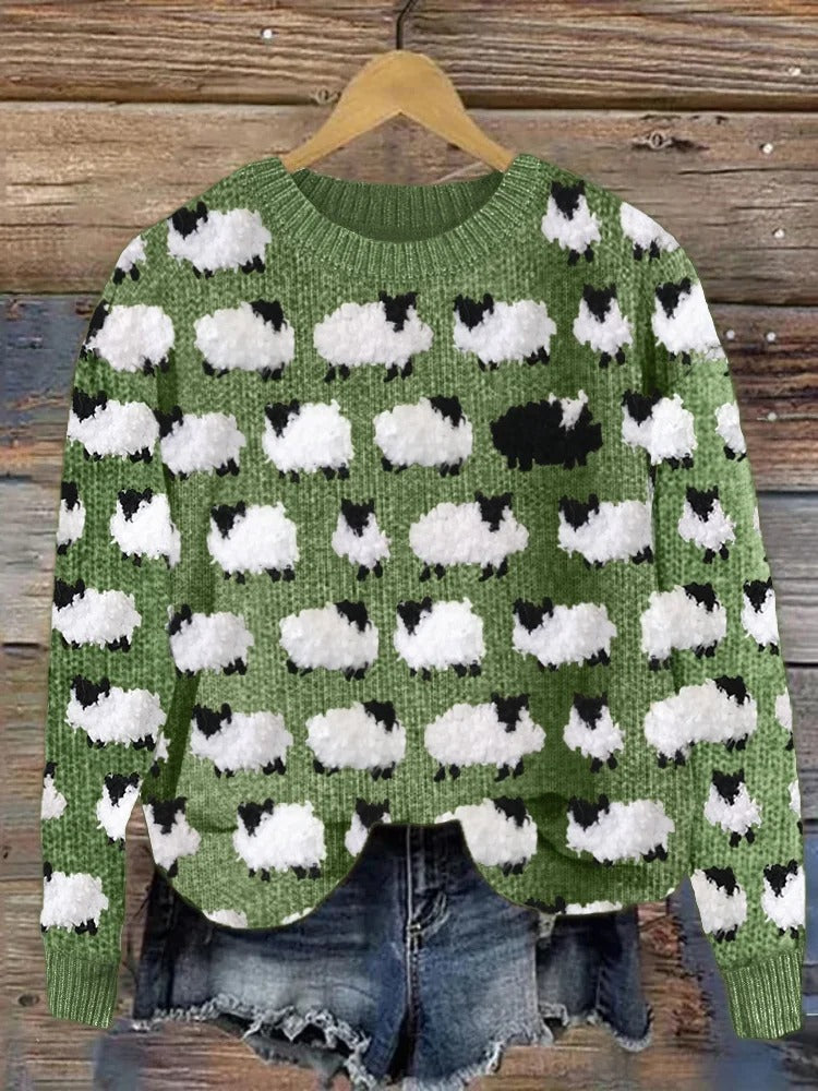 Beena – Sweter z Dzianiny z Okrągłym Dekoltem