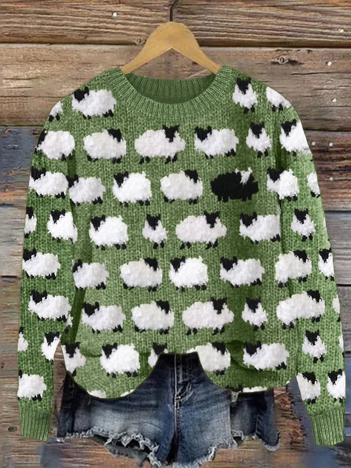 Beena – Sweter z Dzianiny z Okrągłym Dekoltem