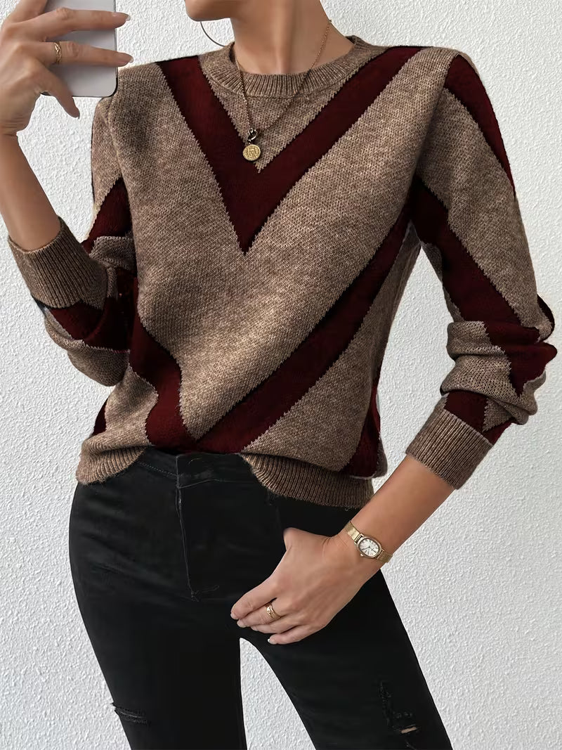 Minaza – Sweter Z Okrągłym Dekoltem I Geometrycznym Wzorem