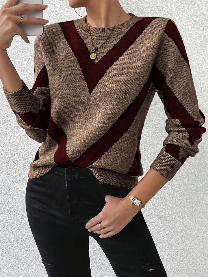 Minaza – Sweter Z Okrągłym Dekoltem I Geometrycznym Wzorem
