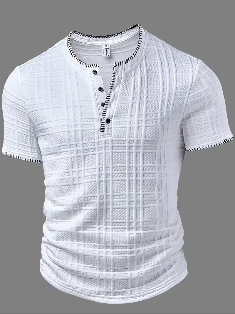 Layton – T-KoszulaTypu Henley z Krótkim Rękawem i Fakturą