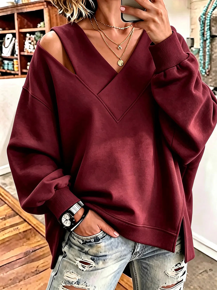 Kirstan – Elegancka Bluza Oversize z Wycięciem i Dekoltem w Kształcie Litery V