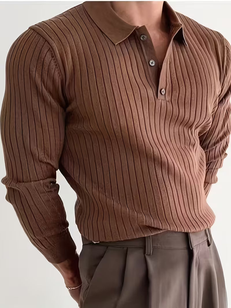 Kaeran – Elegancka Dzianinowa Koszulka Polo Z Prążkowanym Wzorem