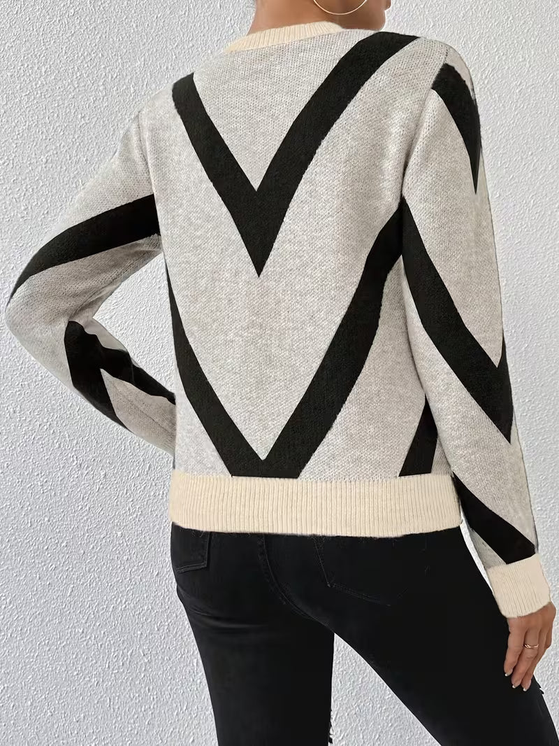 Minaza – Sweter Z Okrągłym Dekoltem I Geometrycznym Wzorem