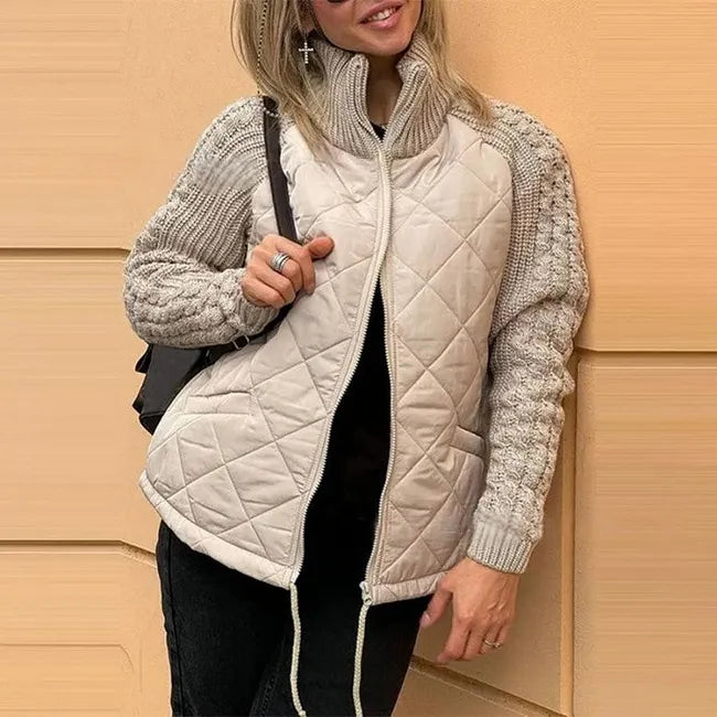 Karoliina - Dzianinowa Kurtka Puchowa W Stylu Patchworkowym