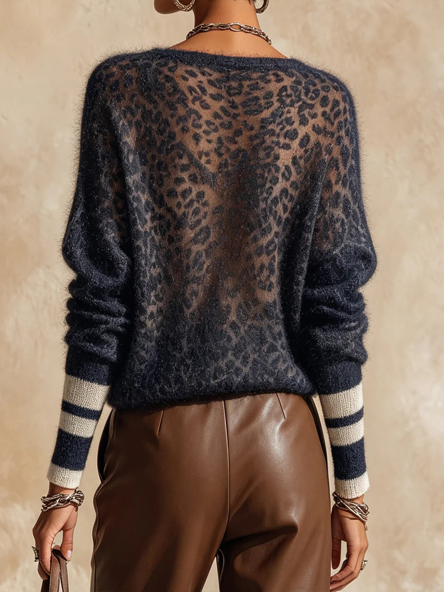 Zelinna - Camisola Com Decote Em V E Padrão De Leopardo