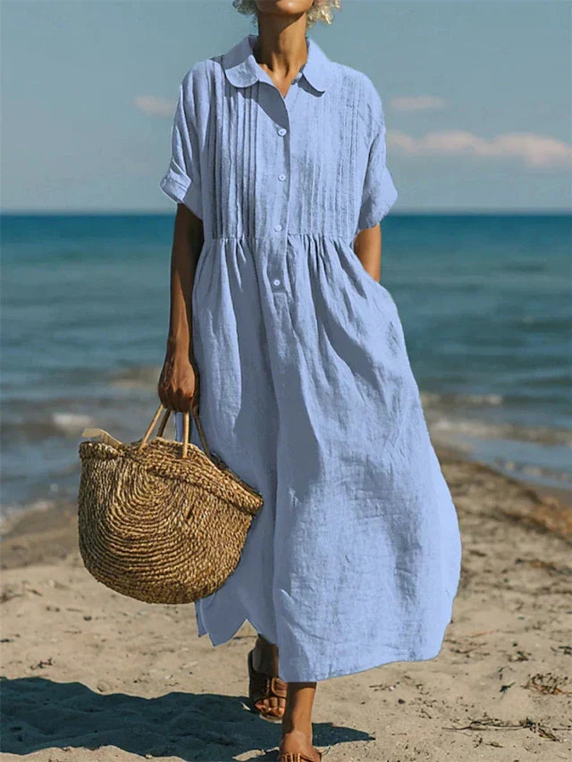 Janny – Elegancka Zwiewna Bawełniana Sukienka Koszulowa
