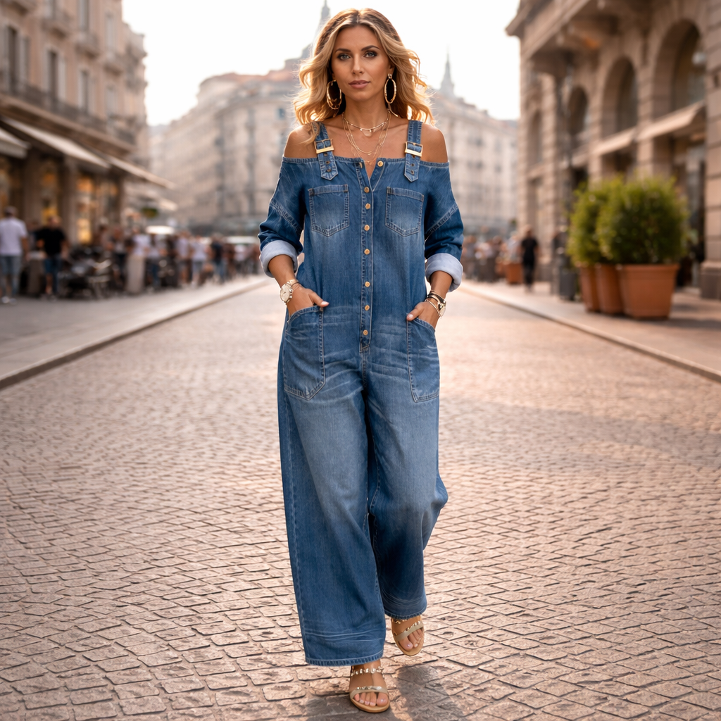 Armas - Kombinezon Dżinsowy Z Odkrytymi Ramionami