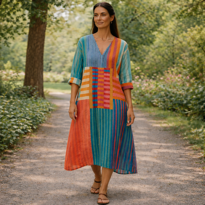 Piyasha - Elegancka Sukienka w Geometryczne Wzory